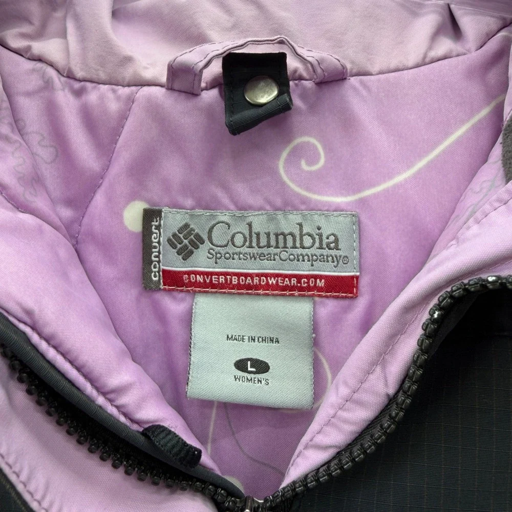 Columbia Convert 3 in‎ 1 Womens Large Winter Ski Snowboard Coat Black Lavender